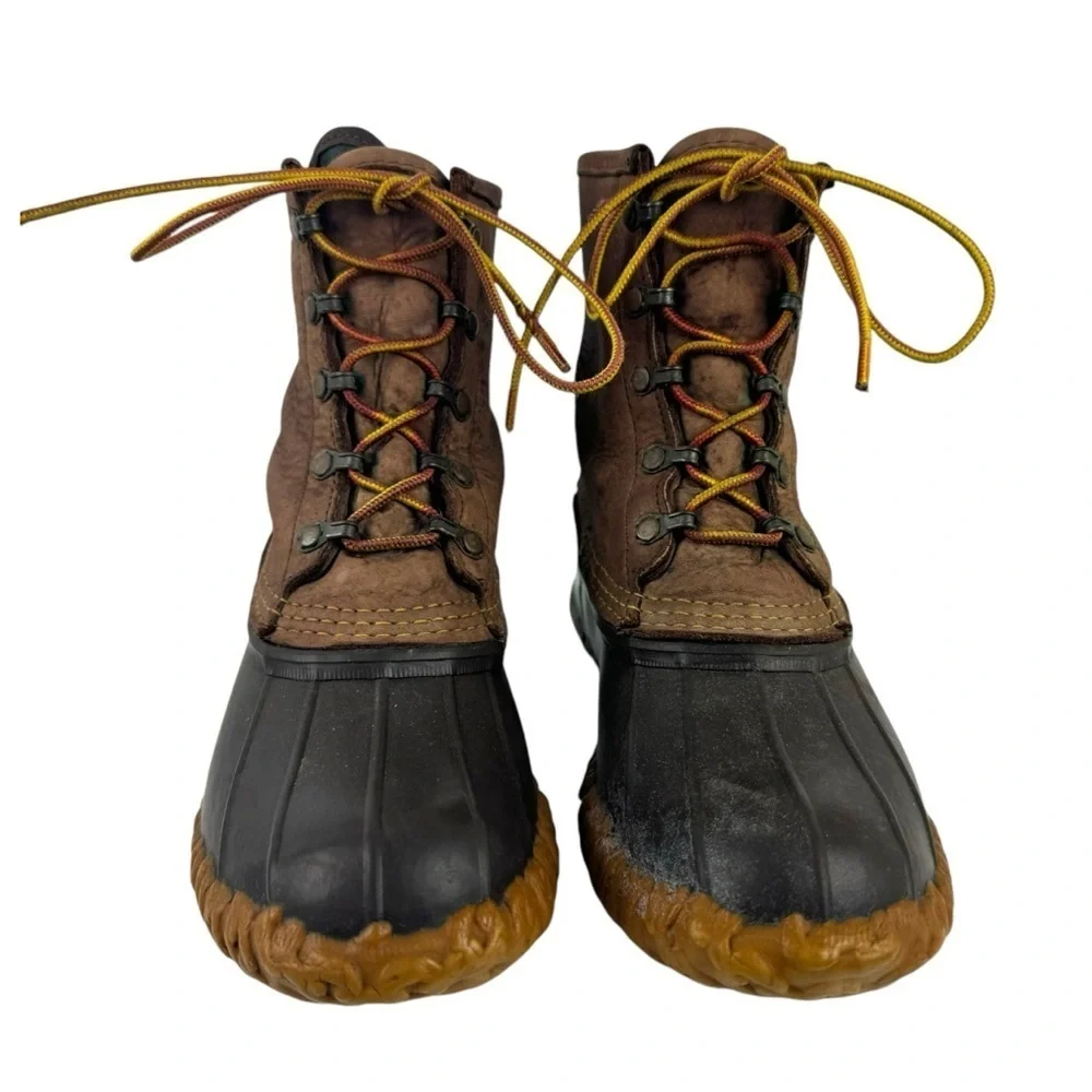 LL Bean The Bean Duck Lace Up Boots Brown Leather Rubber Size 8 Vintage Snow